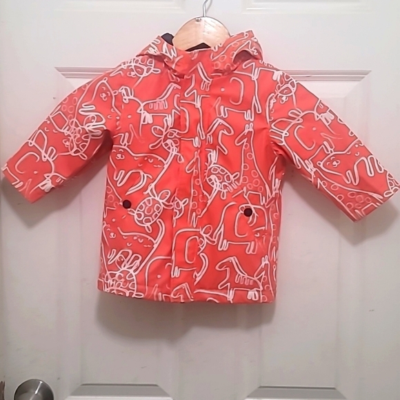iXTREME BABY BOY FLEECE LINED ANIMAL PRINT HOODED RAIN ORANGE JACKET SIZE 12M - Picture 2 of 7